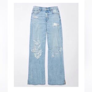 American Eagle Outfitters Light Blue Distressed Wide Leg Jeans